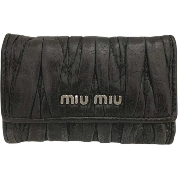 (L1) Miu Miu Key Case 6 Ring Black Leather - Picture 1 of 9